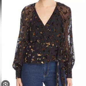 Parker Black Floral Wrap Blouse Size Medium
